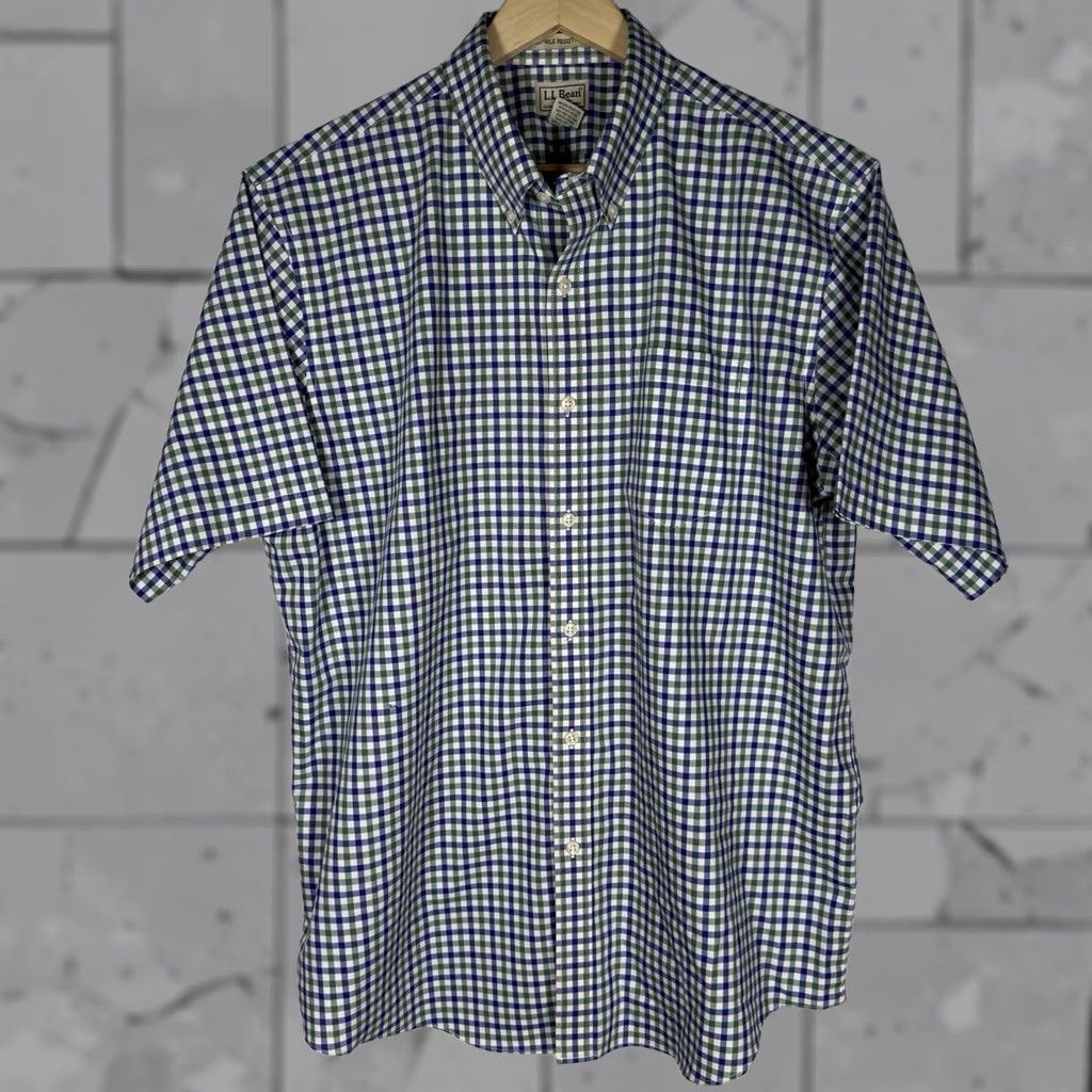 Vintage L.L. Bean Wrinkle Resistant 100% Cotton Short Sleeve Button-Down Shirt Mens L Blue Plaid Button-Up Size US L / EU 52-54 / 3 - 1 Thumbnail