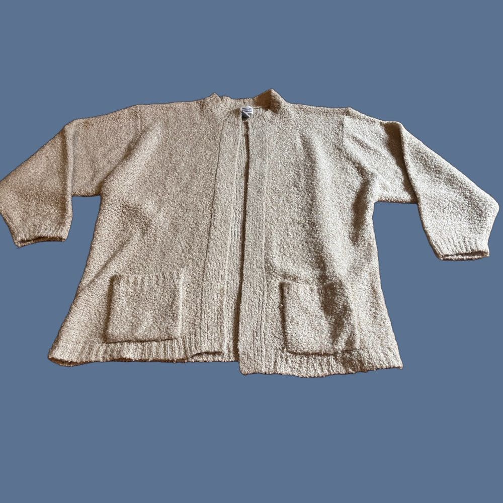 Vintage VINTAGE Steppingstones Cardigan Sweater Women’s 42 22W Beige Chenille Knit Cardigan Long Sleeve V-Neck Pockets Open Bohemian Retro Fall Winter 3/4? Size L / US 10 / IT 46 - 1 Thumbnail