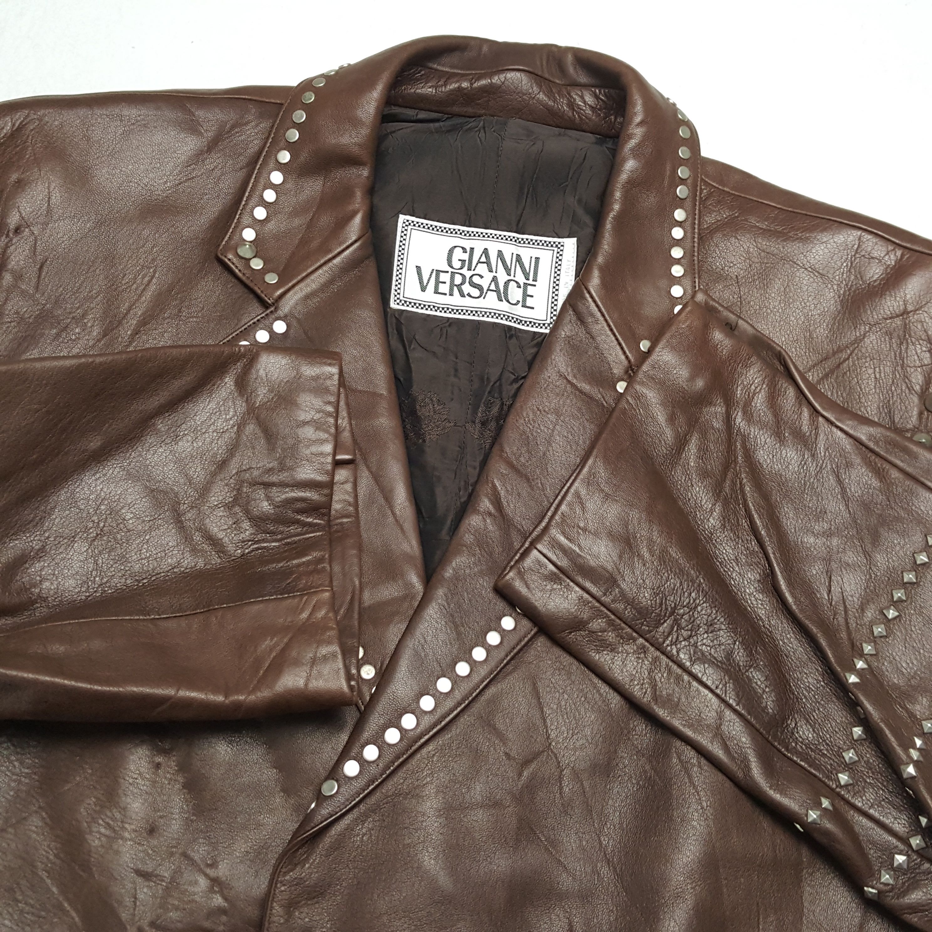 Versace × Vintage Vintage GIANNI VERSACE Italian Fashion Brand Leather Blazer Size 38R - 9 Thumbnail