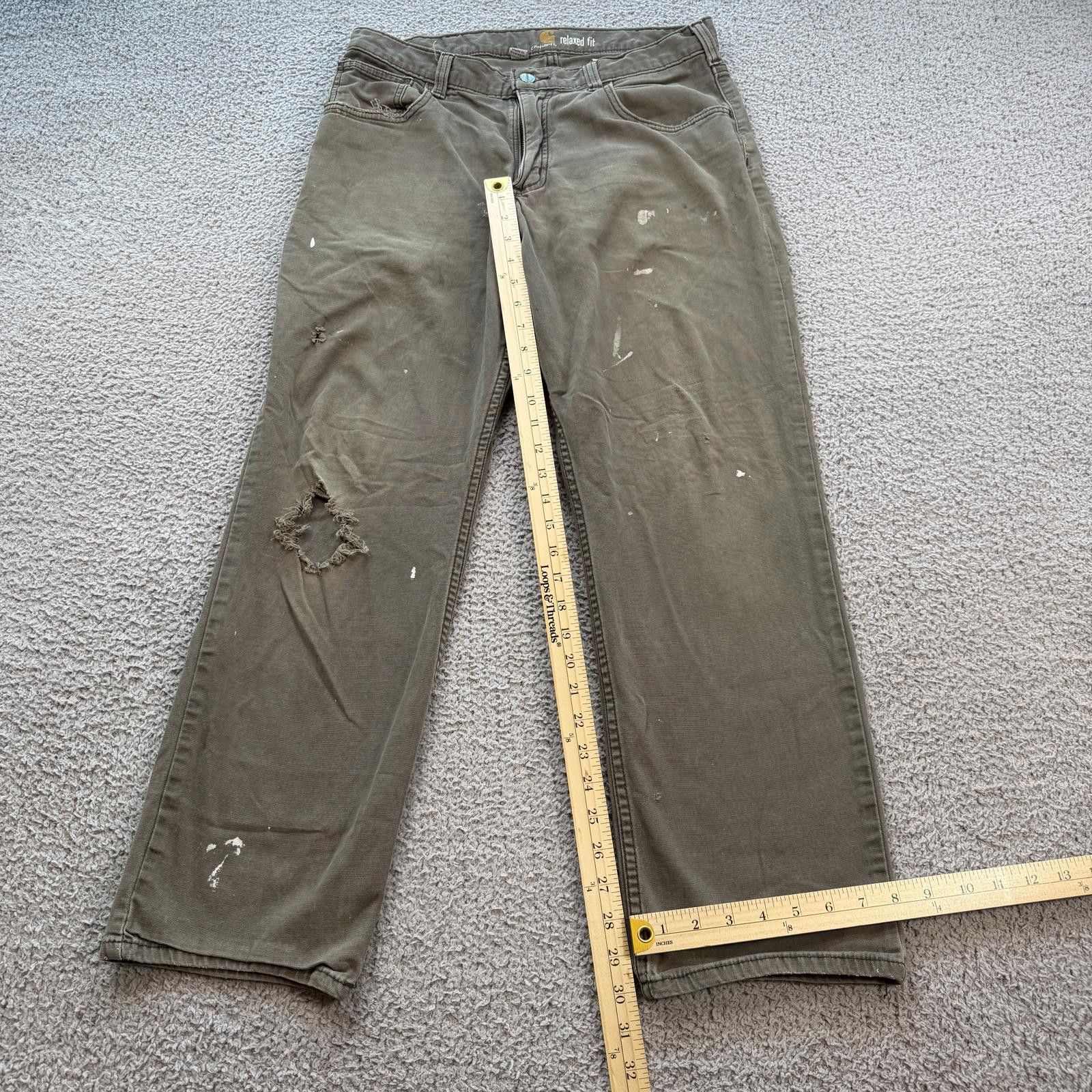 Carhartt Carhartt Relaxed Fit Canvas Work Pants Brown Paint 33x30 Size US 33 - 2 Thumbnail