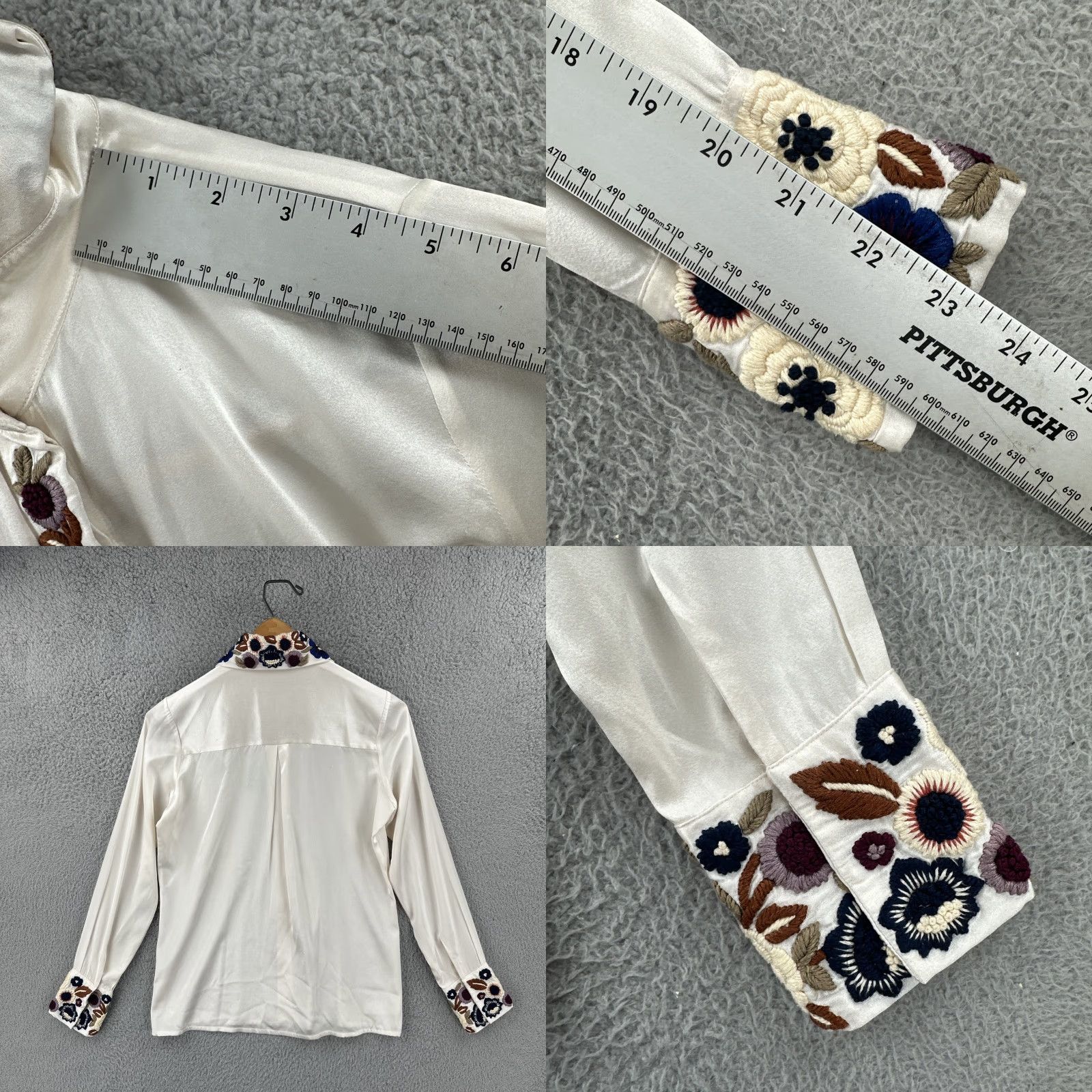 Vintage La Fuori Blouse Shirt Womens S White Silk Sheer Embroidered Collar Flowers NWT Size S Size S / US 4 / IT 40 - 10 Thumbnail