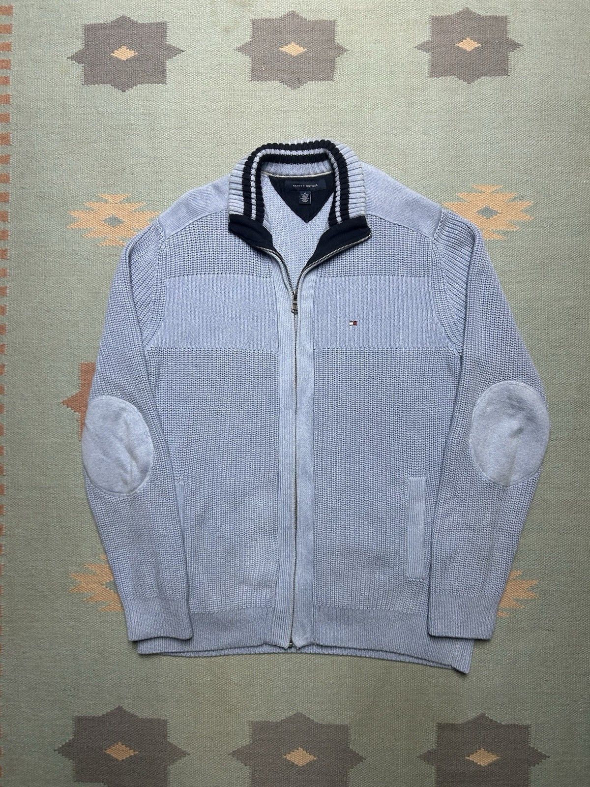 Vintage Tommy Hilfiger cotton knit sweater jacket thick zip blue XL Size US XL / EU 56 / 4 - 1 Thumbnail