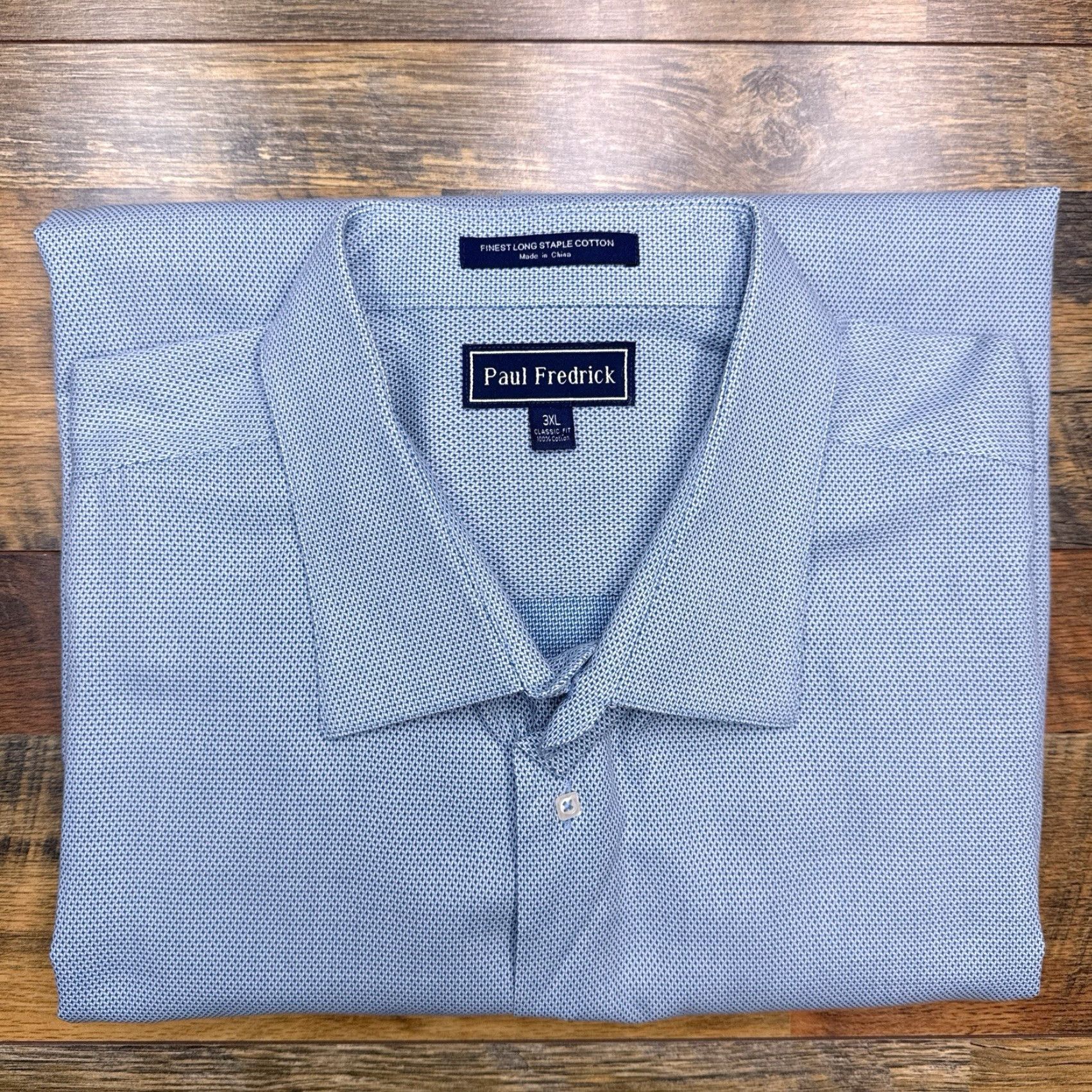 Vintage Paul Fredrick Dress Shirt Mens 3XL Blue Button Up 100% Cotton Long Sleeve Geometric Classic Blue Mens Regular Size 48R - 2 Thumbnail