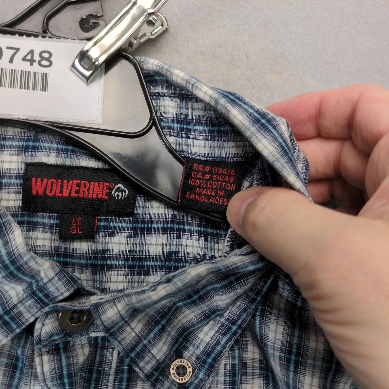 Wolverine Wolverine Blue Plaid Cotton Button Down Shirt Men's L Tall Size US L / EU 52-54 / 3 - 3 Thumbnail