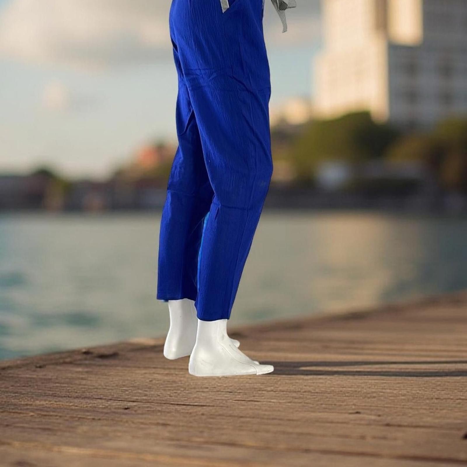 Other Tresics Luxe Blue Pants 100% cotton w Tie Waist - size S,M.L Size 32" / US 10 / IT 46 - 6 Thumbnail