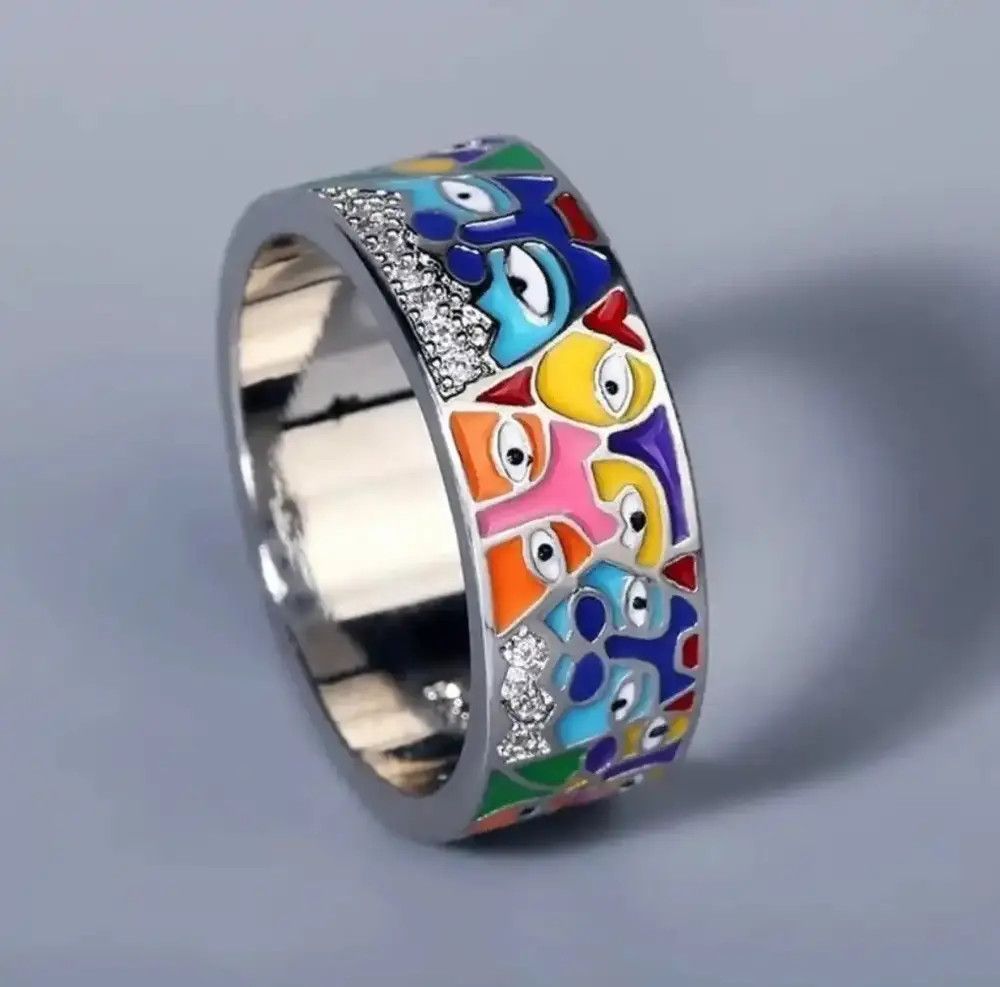 Jewelry Creative Handmade Enamel Face CZ Ring Size ONE SIZE - 5 Thumbnail