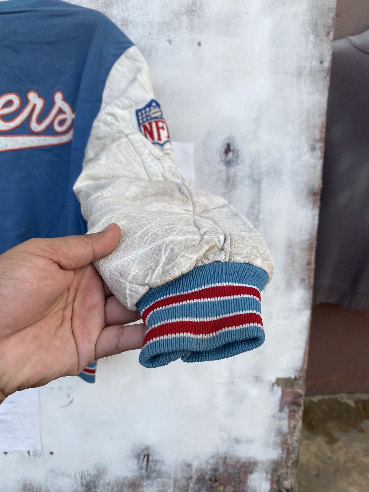 NFL VINTAGE HOUSTON OILERS DISTRESSED VARSITY JACKET Size US M / EU 48-50 / 2 - 13 Thumbnail