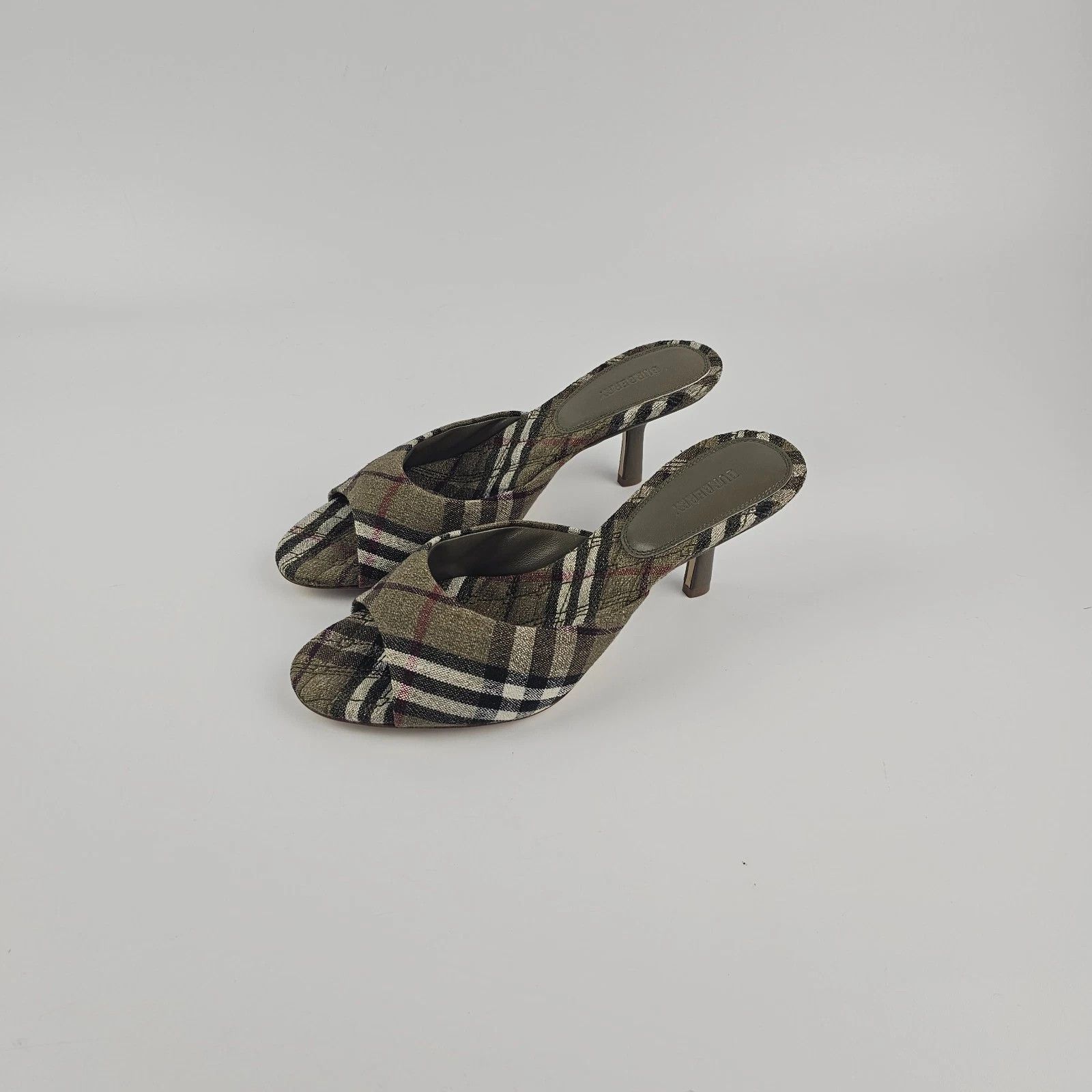 BURBERRY Mews Brush Check Linen Blend 65mm Mules