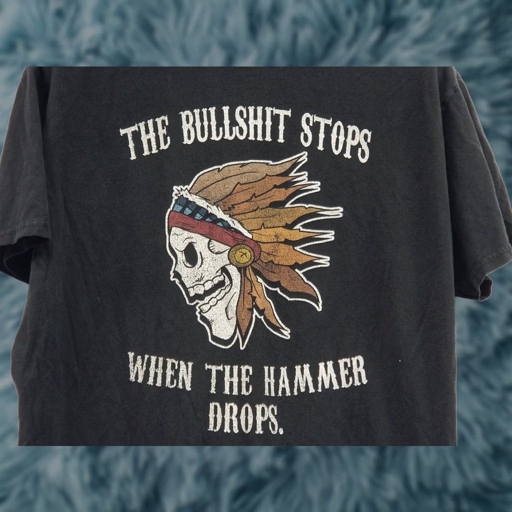Hanes Hanes Gun T-Shirt Mens L Black The BS stops when the hammer drop Ammo Right Funny Cotton Size US L / EU 52-54 / 3 - 1 Thumbnail