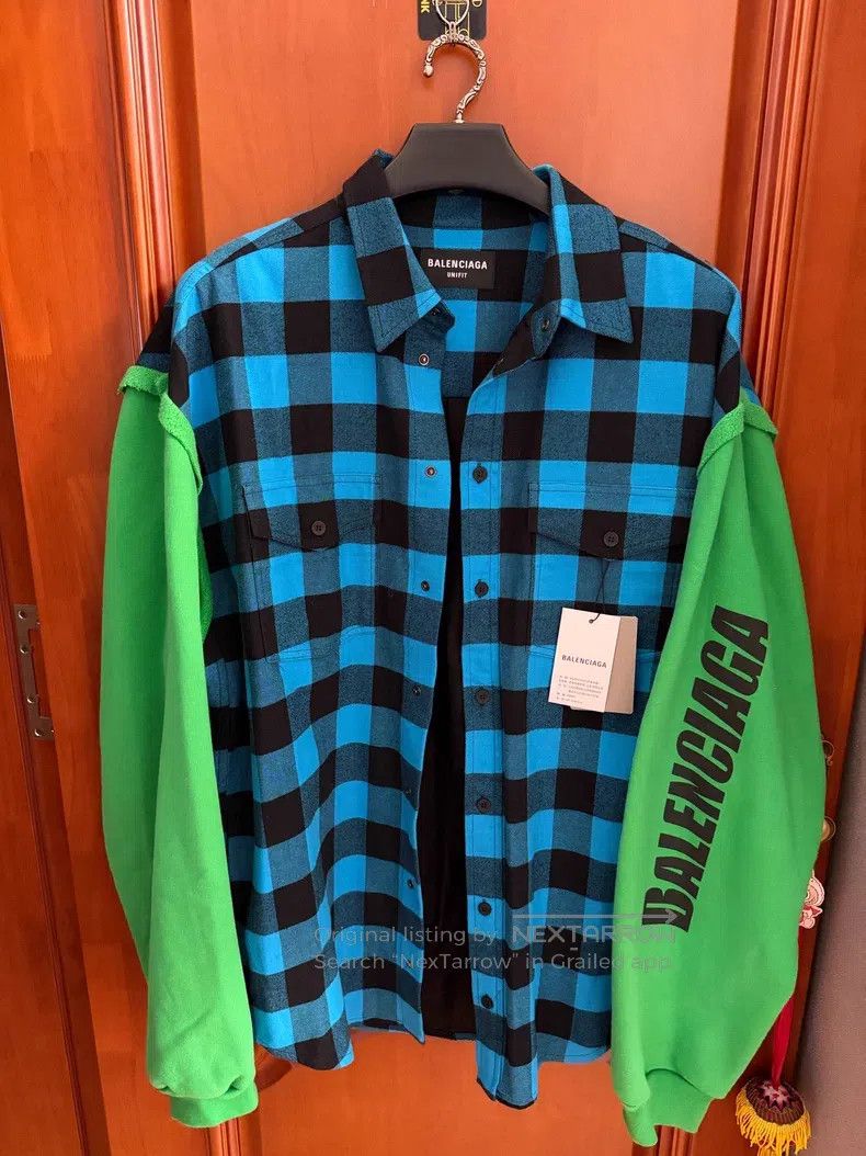 Balenciaga Balenciaga Checkered patchwork sleeve shirt with cotton in Size US XS / EU 42 / 0 - 1 Thumbnail