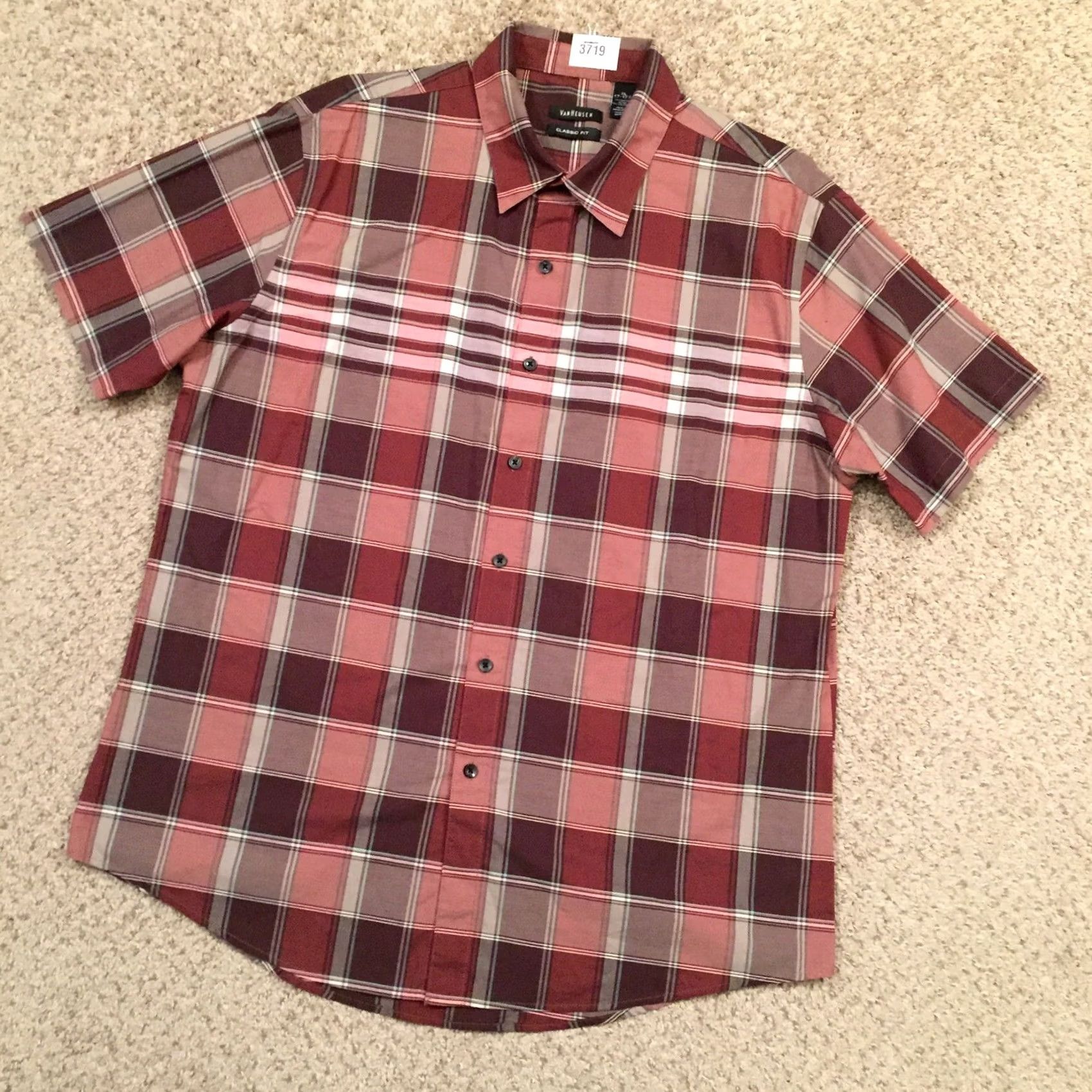 Van Heusen Van Heusen Shirt Mens XL Maroon Red Plaid Short Sleeve Button Up Size US XL / EU 56 / 4 - 2 Thumbnail