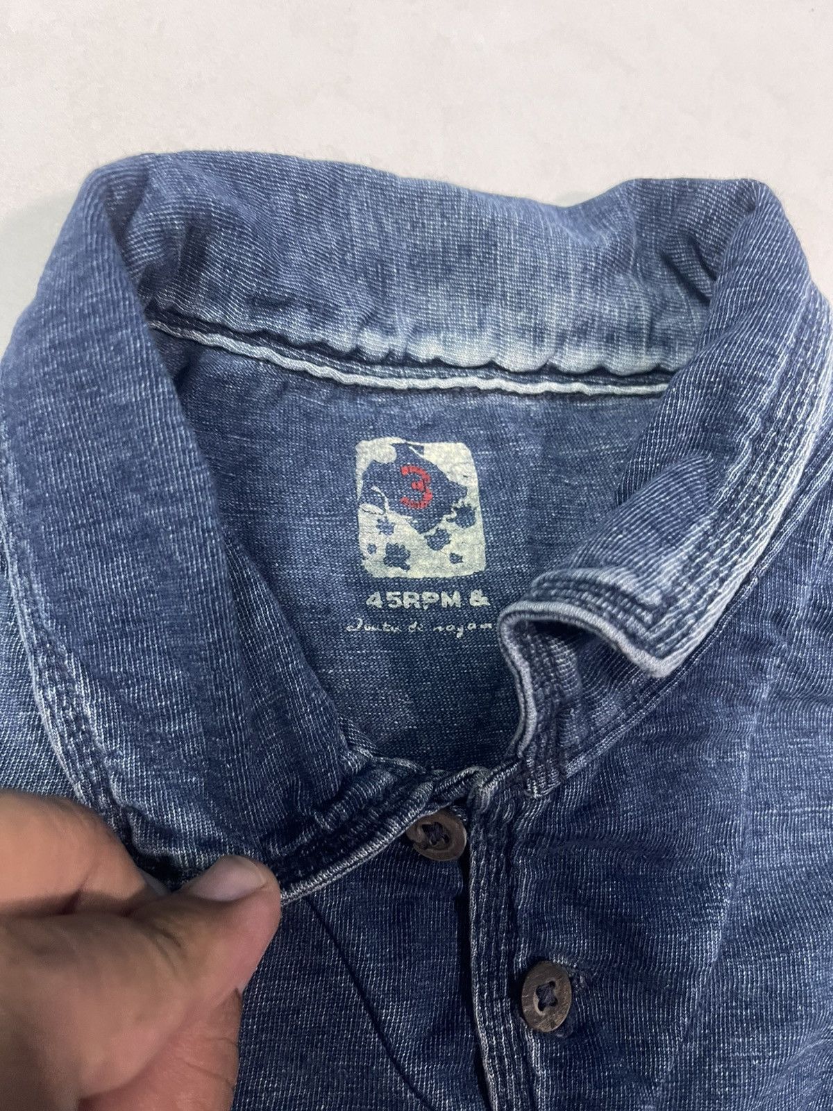 45rpm × Japanese Brand × Kapital 🔥HOT🇯🇵🔥VINTAGE 45 RPM POLO SHIRT BLUE DENIM VERY RARE Size US M / EU 48-50 / 2 - 4 Thumbnail