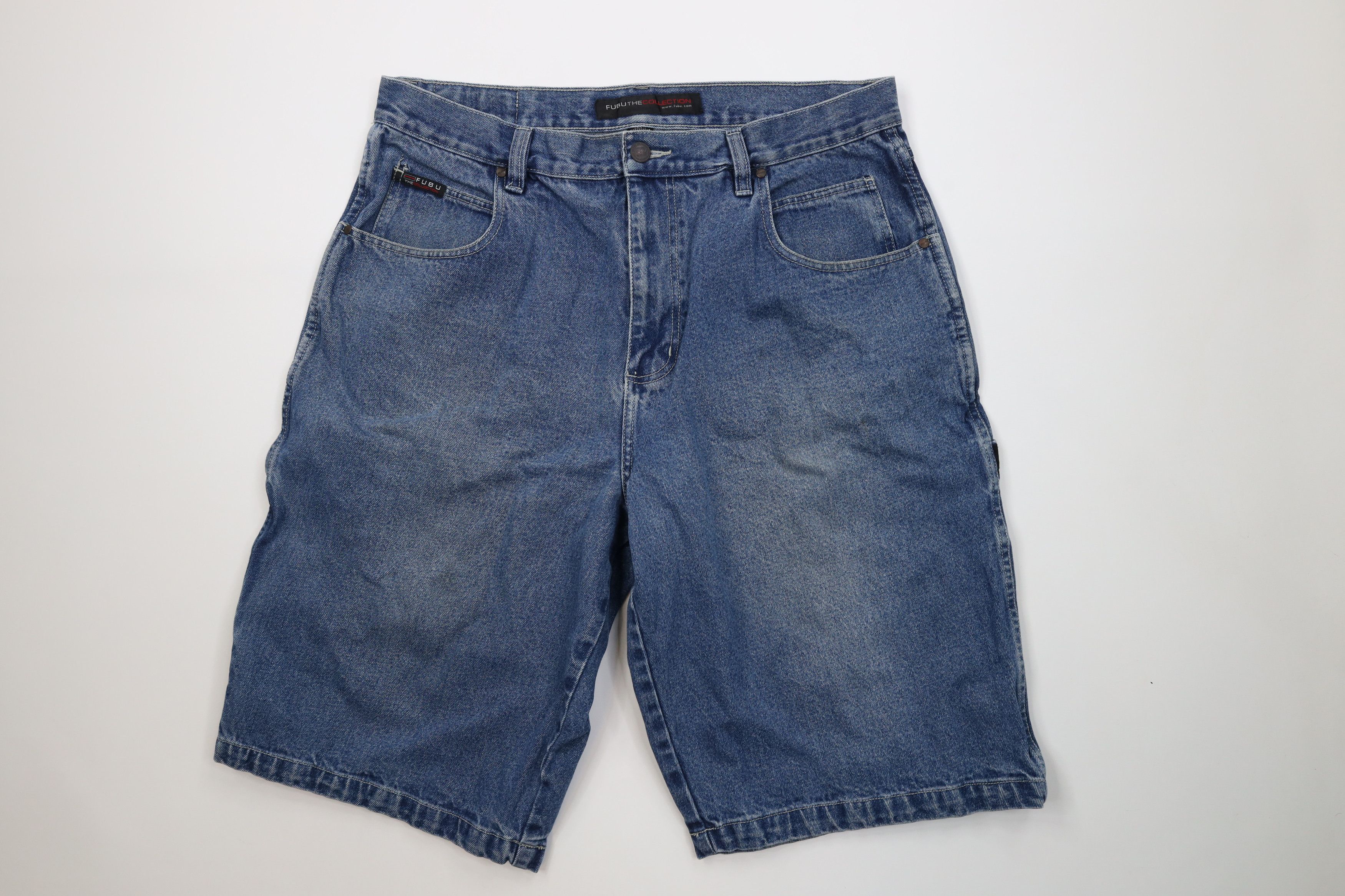 Fubu Vintage 90s Y2K FUBU Relaxed Fit Denim Dungaree Shorts Blue Size US 38 / EU 54 - 1 Thumbnail