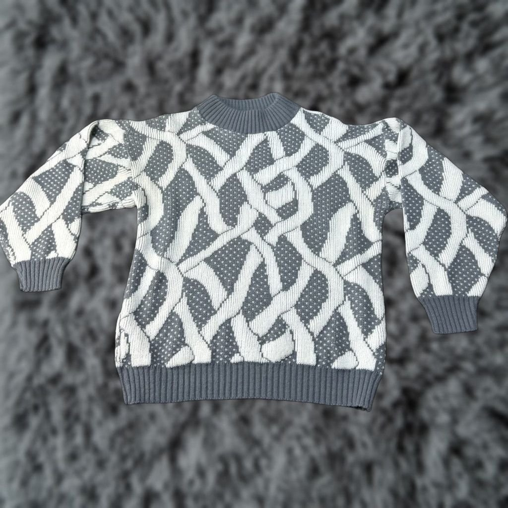 Vintage VINTAGE Alicia Sweater Womens 1X Plus Mock Neck Gray Acrylic 80s Abstract Birdseye Pullover Women Size XL / US 12-14 / IT 48-50 - 1 Thumbnail