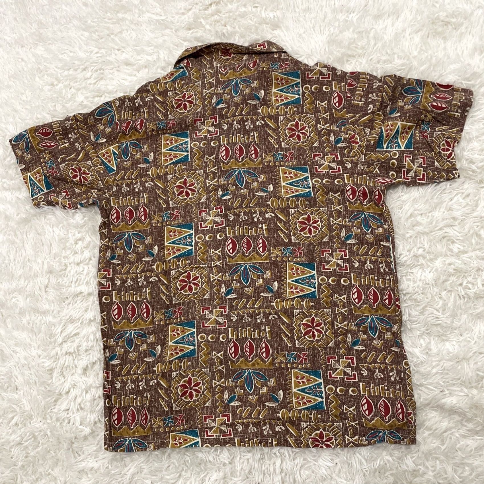 Vintage NEWSMAKER Shirt Mens L vtg 1990s Geometric Hawaiian Aztec Southwestern Brown Blue Cotton Button-Up Short Sleeve Size US L / EU 52-54 / 3 - 3 Thumbnail