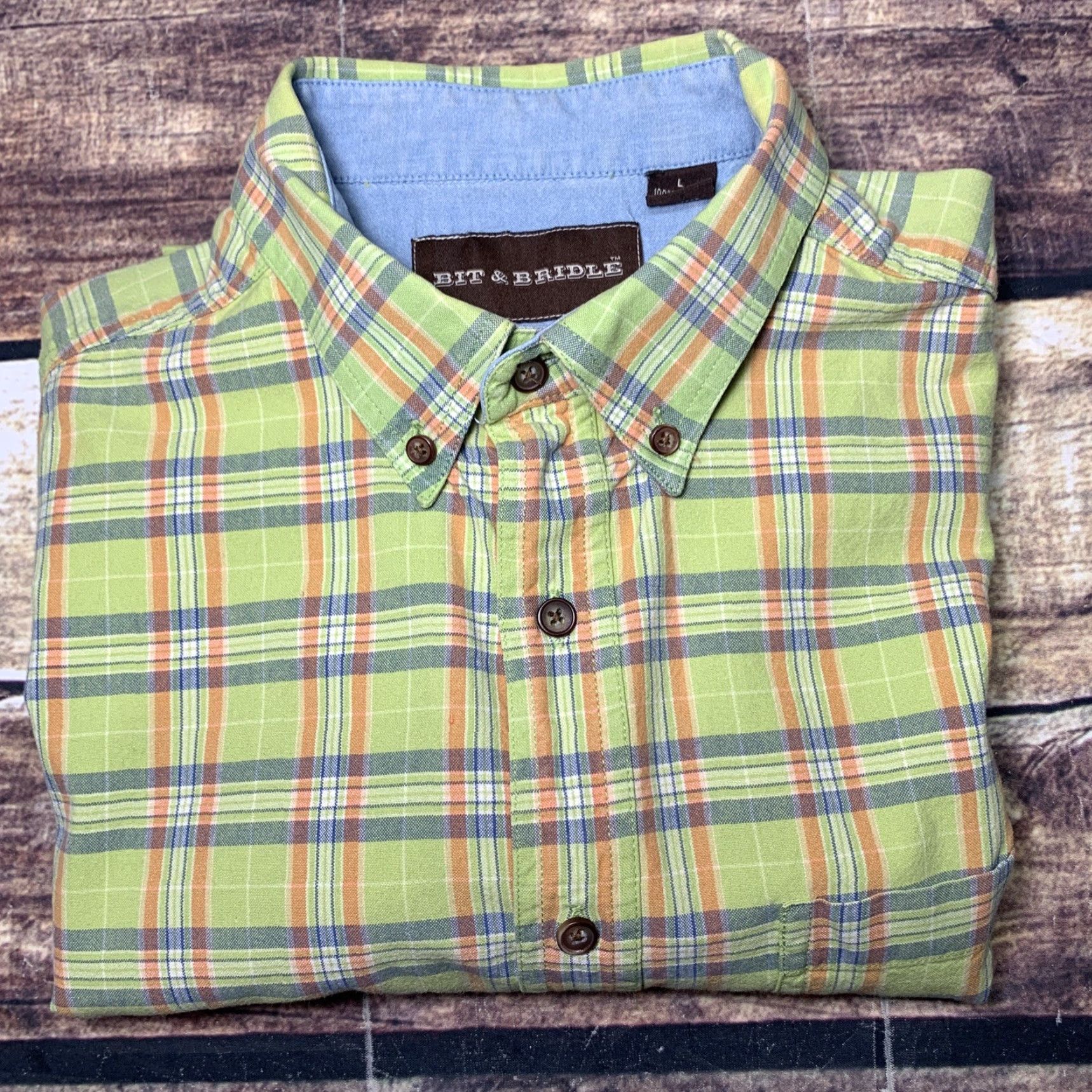 Vintage Bit and Bridle Button Down Green Plaid Shirt Mens Sz L Short Sleeve Cotton Size US L / EU 52-54 / 3 - 8 Thumbnail