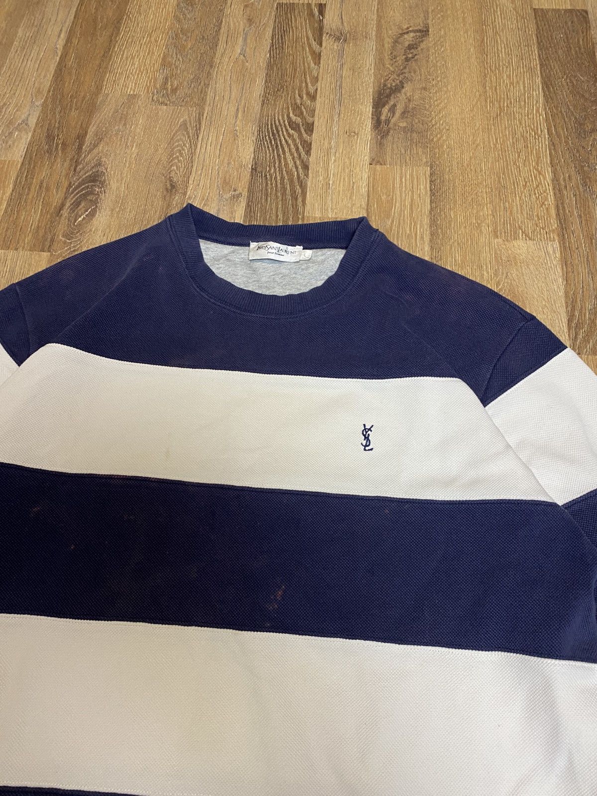 Vintage × Yves Saint Laurent Vintage YSL Yves Saint Laurent Stripped Sweatshirt Size US L / EU 52-54 / 3 - 3 Thumbnail
