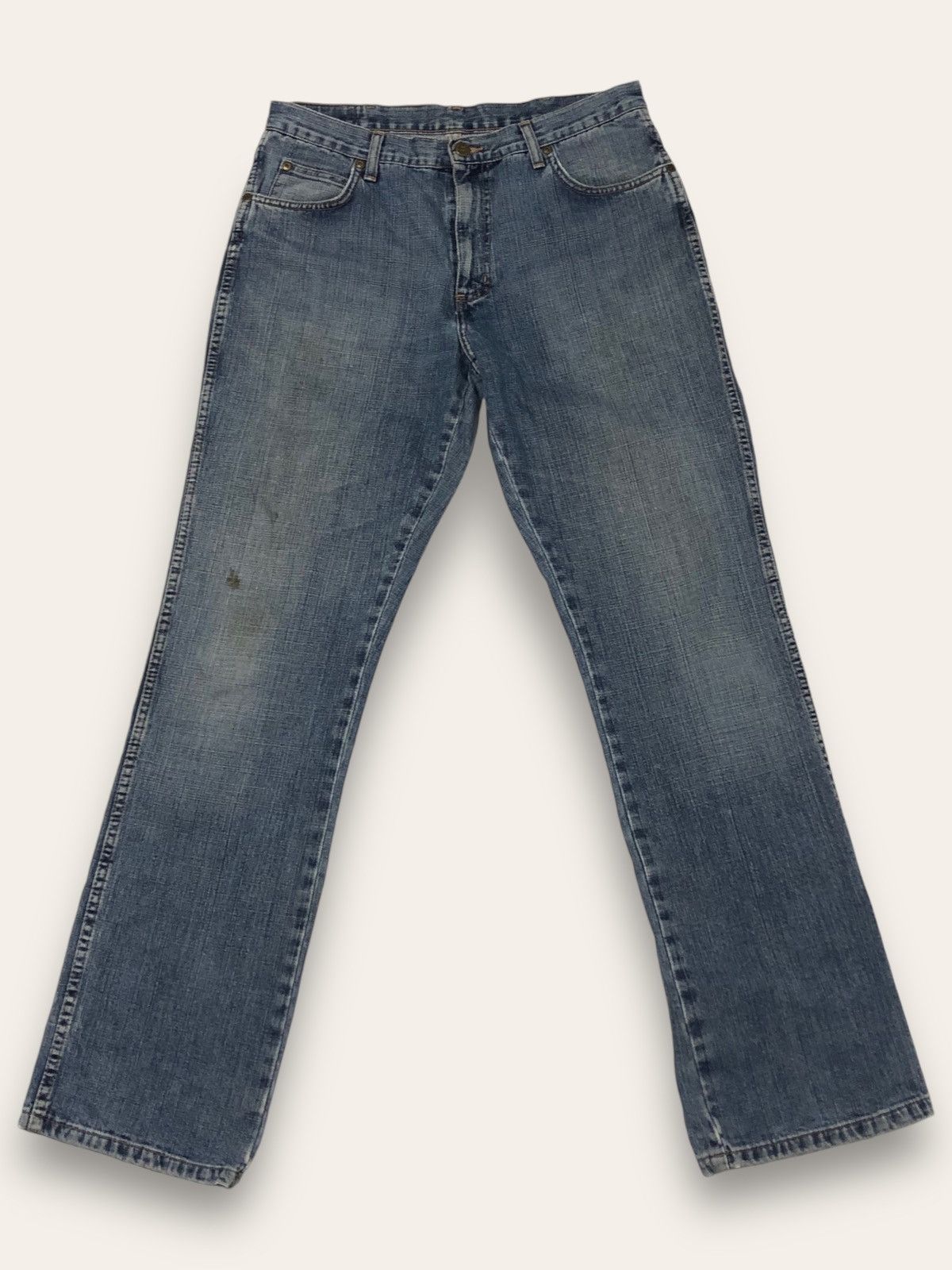 Jean Vintage WRANGLER Blue Denim Slightly Distressed Jeans Size US 32 / EU 48 - 2 Thumbnail