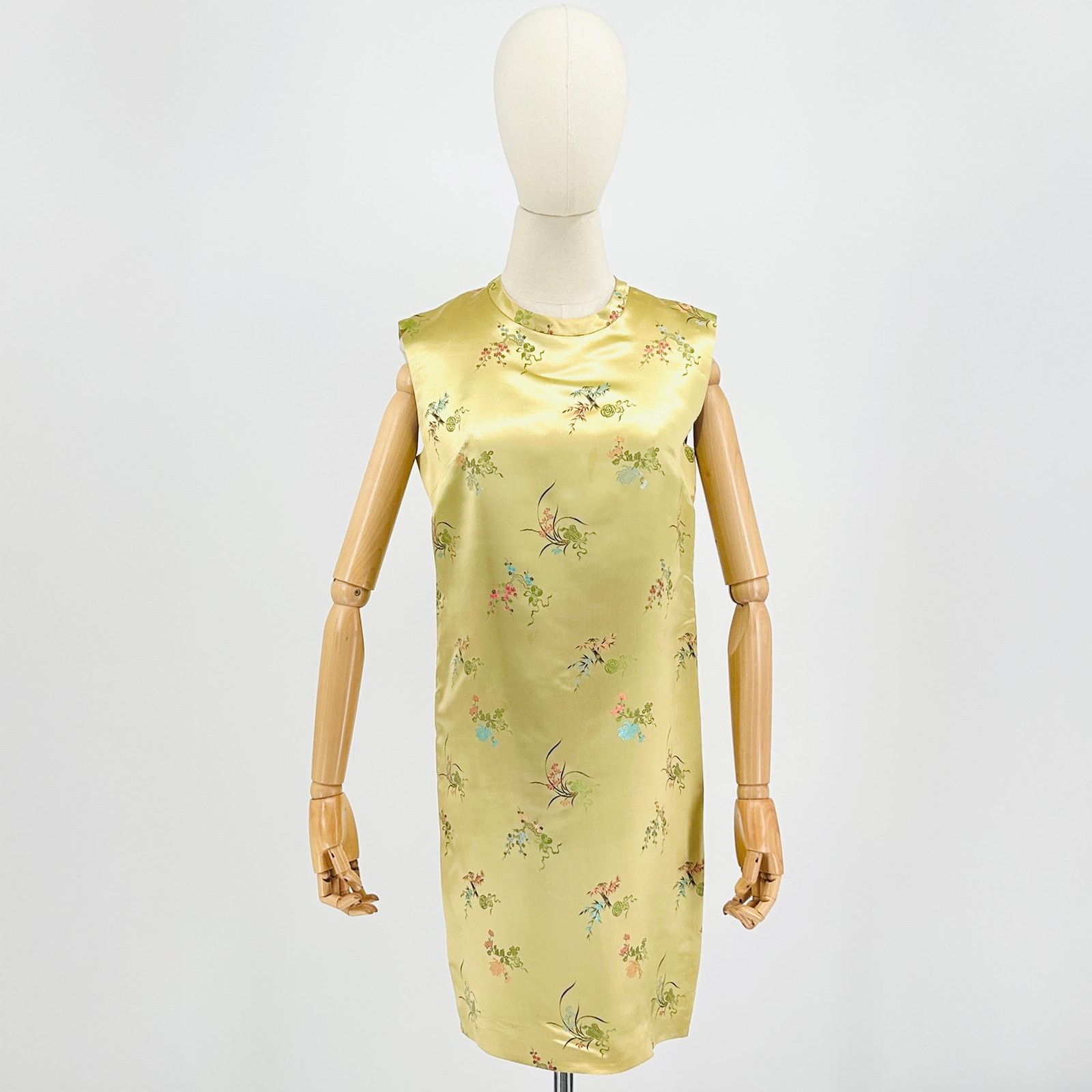 Vintage 60s Couture Gold 100% Silk Satin Cheongsam Dress Suit Size M / US 6-8 / IT 42-44 - 2 Thumbnail