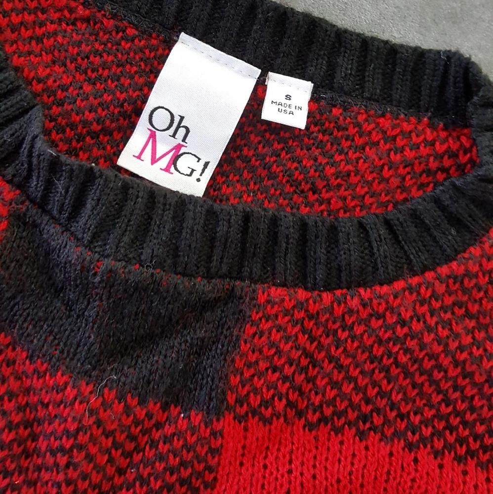 Designer Red Black Plaid OMG Crop Sweater Long Sleeve Size S / US 4 / IT 40 - 3 Thumbnail
