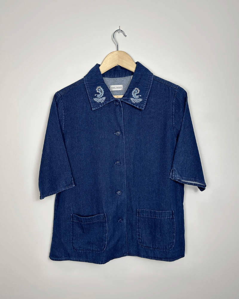 Other × Vintage Vintage East West Paisley Embroidered Denim Shirt - Medium Size M / US 6-8 / IT 42-44 - 2 Thumbnail
