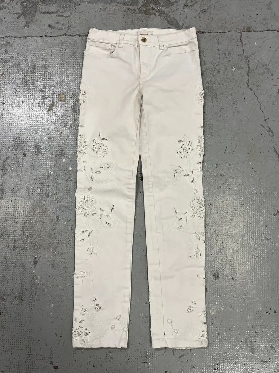 Designer × Roberto Cavalli × Vintage 2000s Roberto Cavalli Cowboy Embellished White Pants Size 24" / US 00 / IT 34 - 3 Thumbnail