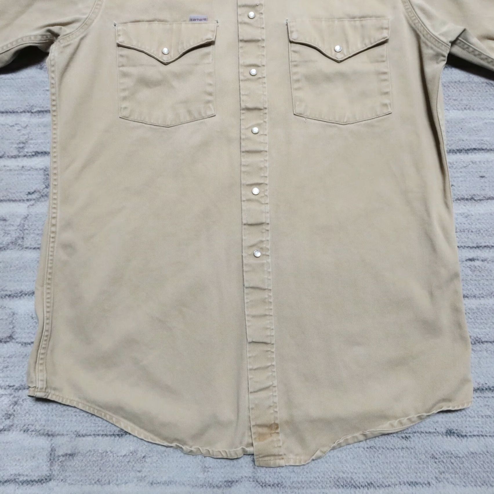Carhartt VINTAGE Carhartt Distressed Pearl Snap Western Work Shirt Mens Shirt 16 1/2 Tan Size US L / EU 52-54 / 3 - 5 Thumbnail