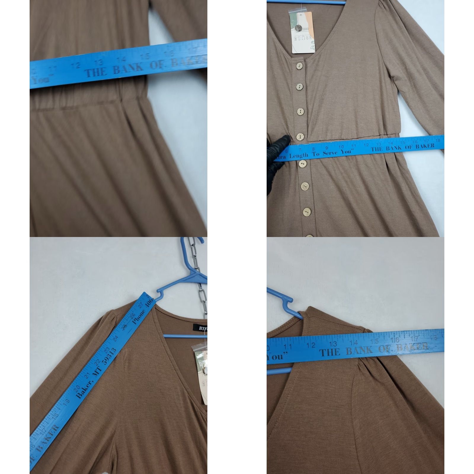 Vintage BTFBM Midi Shirt Dress Button Front Long Sleeve Ruched Waist Brown Womens Size M Size M / US 6-8 / IT 42-44 - 8 Thumbnail