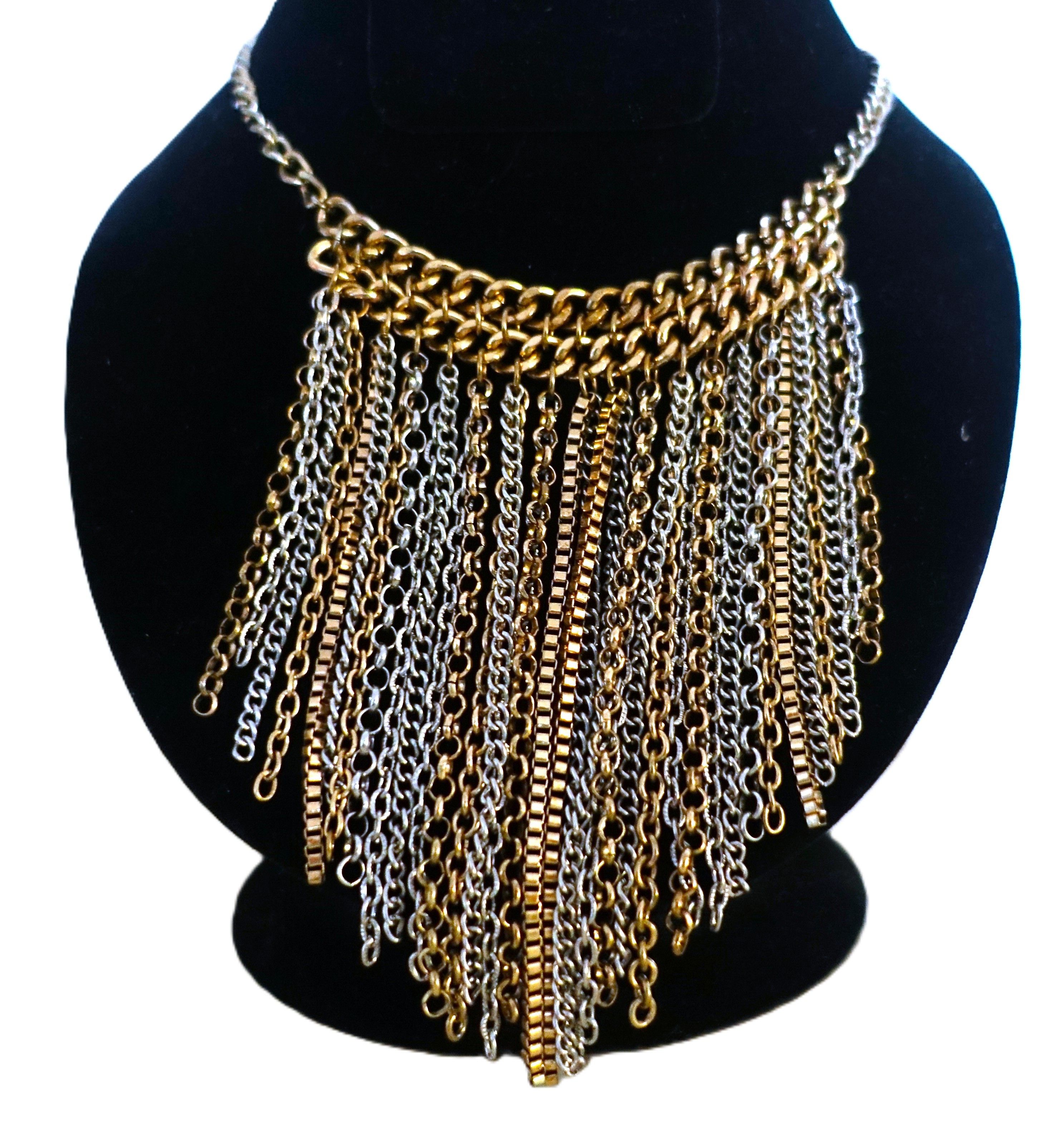 Vintage Gold Silver tone Boho Tassel Chain Link Necklace Size ONE SIZE - 3 Thumbnail