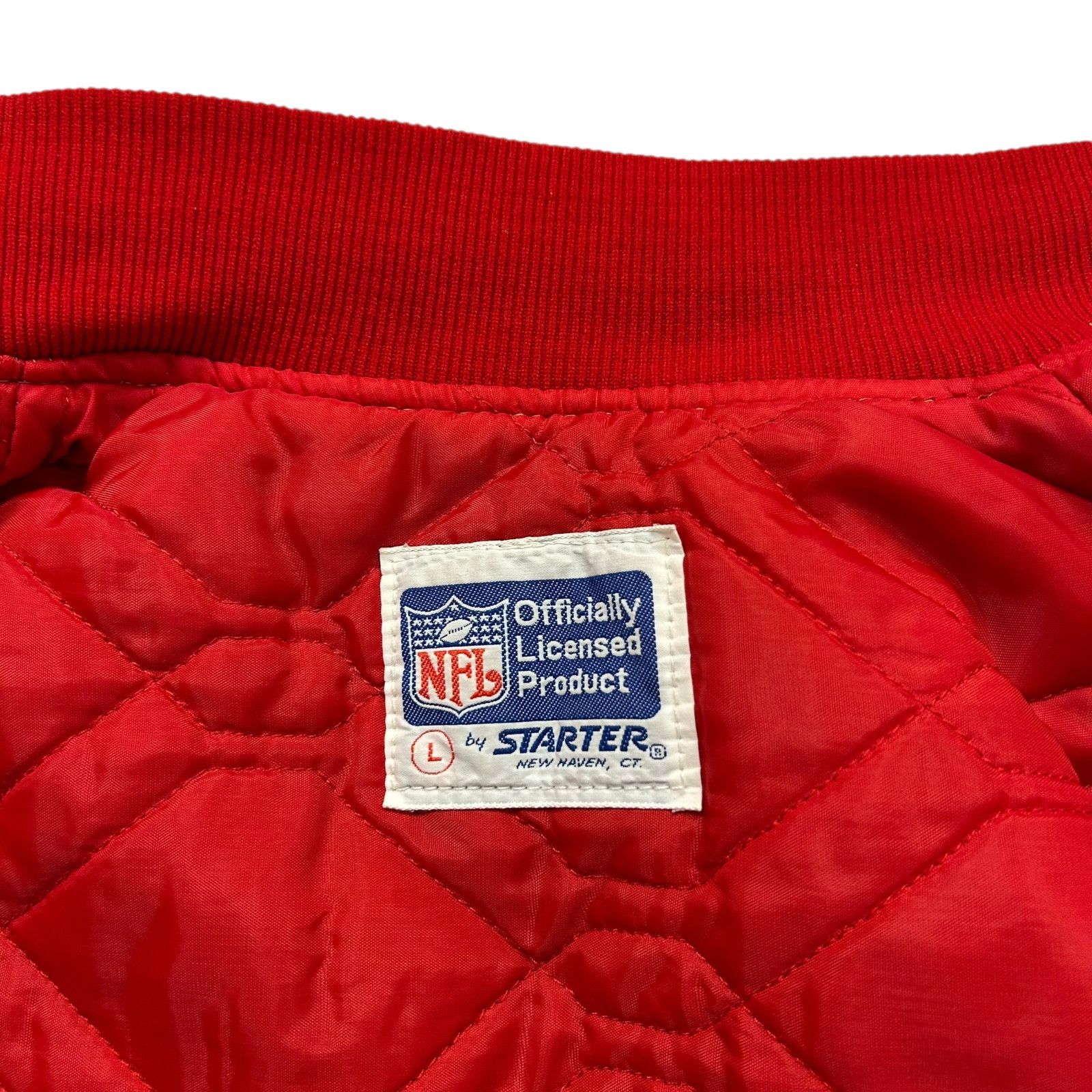 NFL × Starter × Vintage 90s SAN FRANCISCO 49ERS SATIN BOMBER JACKET SPELL OUT Size US L / EU 52-54 / 3 - 6 Thumbnail