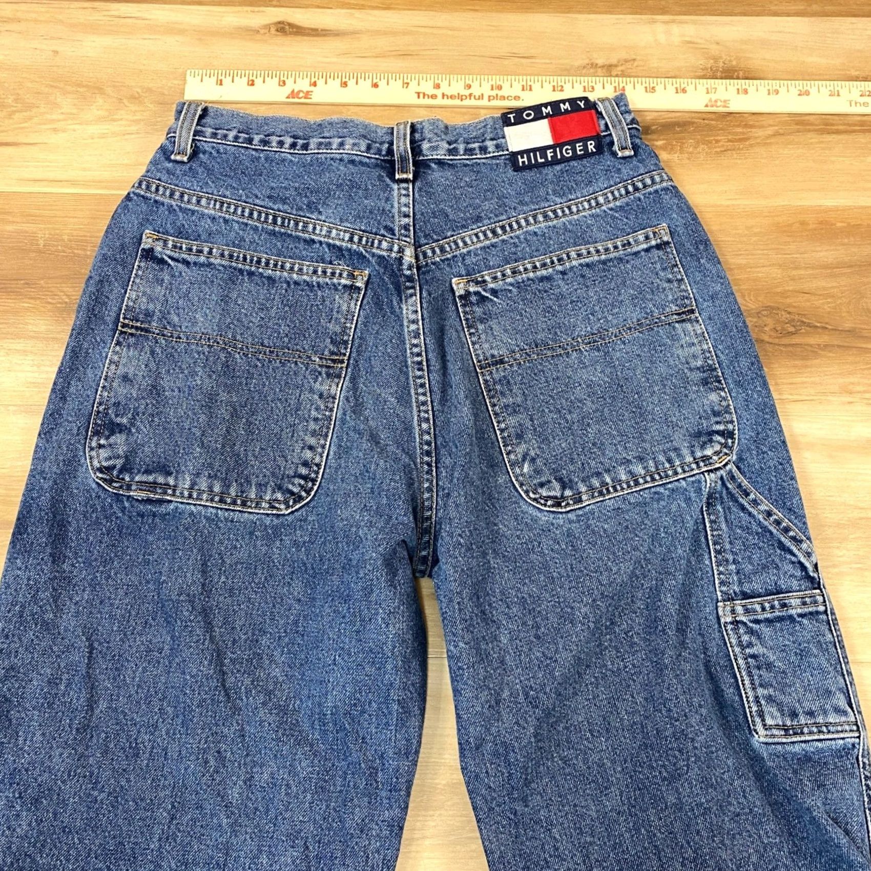 Tommy Hilfiger VINTAGE Tommy Hilfiger Jeans Mens Wide-Leg 30x27.5 Denim Blue 90s Y2K Carpenter Workwear Hip Hop Skate Baggy Relazed Fit Mens Size US 30 / EU 46 - 7 Thumbnail