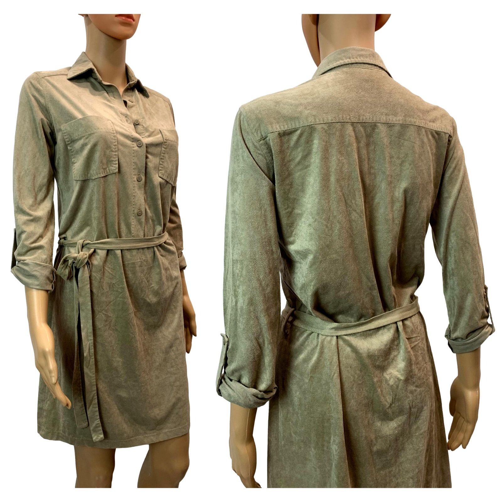 Bcbgmaxazria Y2K Max Studio Soft Ultra Suede Shirt Dress Tie Belt | XS Size XS / US 0-2 / IT 36-38 - 8 Thumbnail