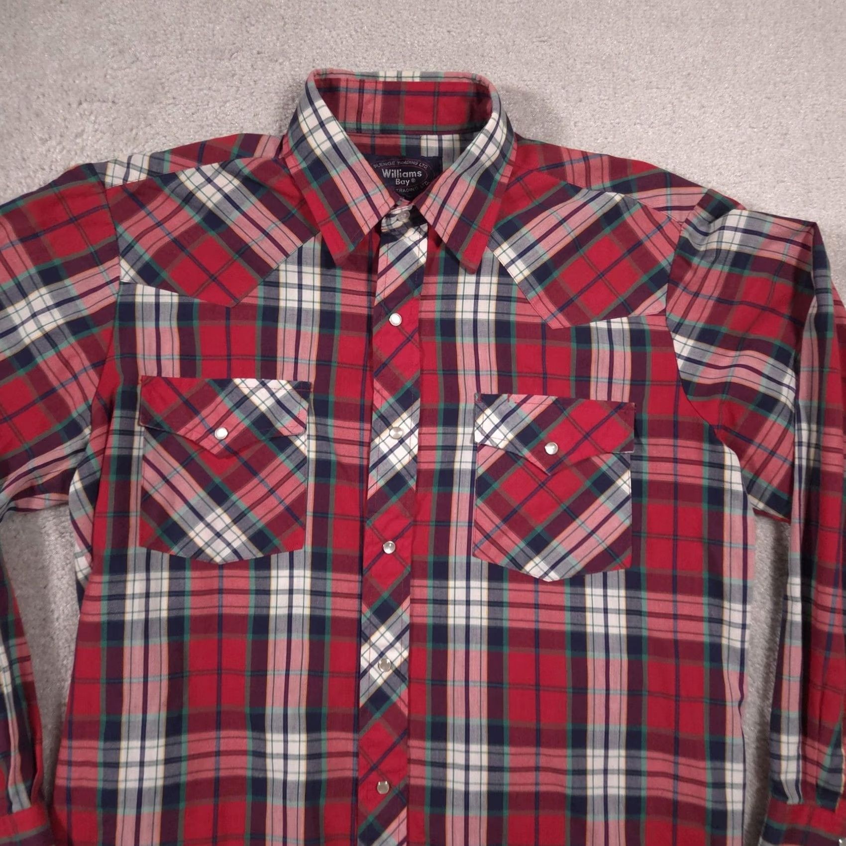 Vintage VINTAGE Williams Bay Shirt Mens Large Red Western Pearl Snap Long Sleeve Cowboy Size US L / EU 52-54 / 3 - 4 Thumbnail