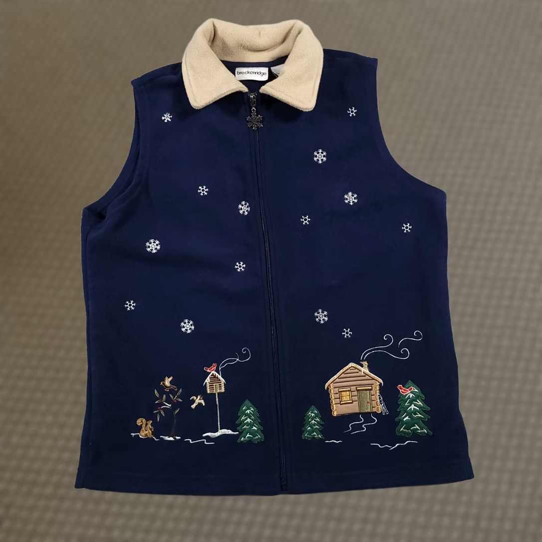 Vintage VINTAGE Breckenridge Fleece Vest Womens Small Blue Winter Embroidered Trees Cabin Snowflakes Vest Womens Small Blue Embroidered Trees Cabin Snowflakes Size S / US 4 / IT 40 - 1 Thumbnail