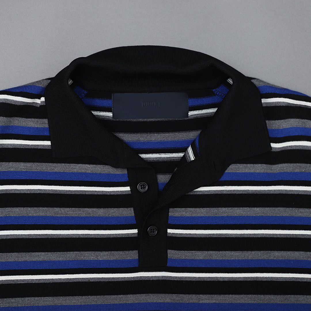 Juun.J Striped Knit Polo Size US L / EU 52-54 / 3 - 2 Thumbnail