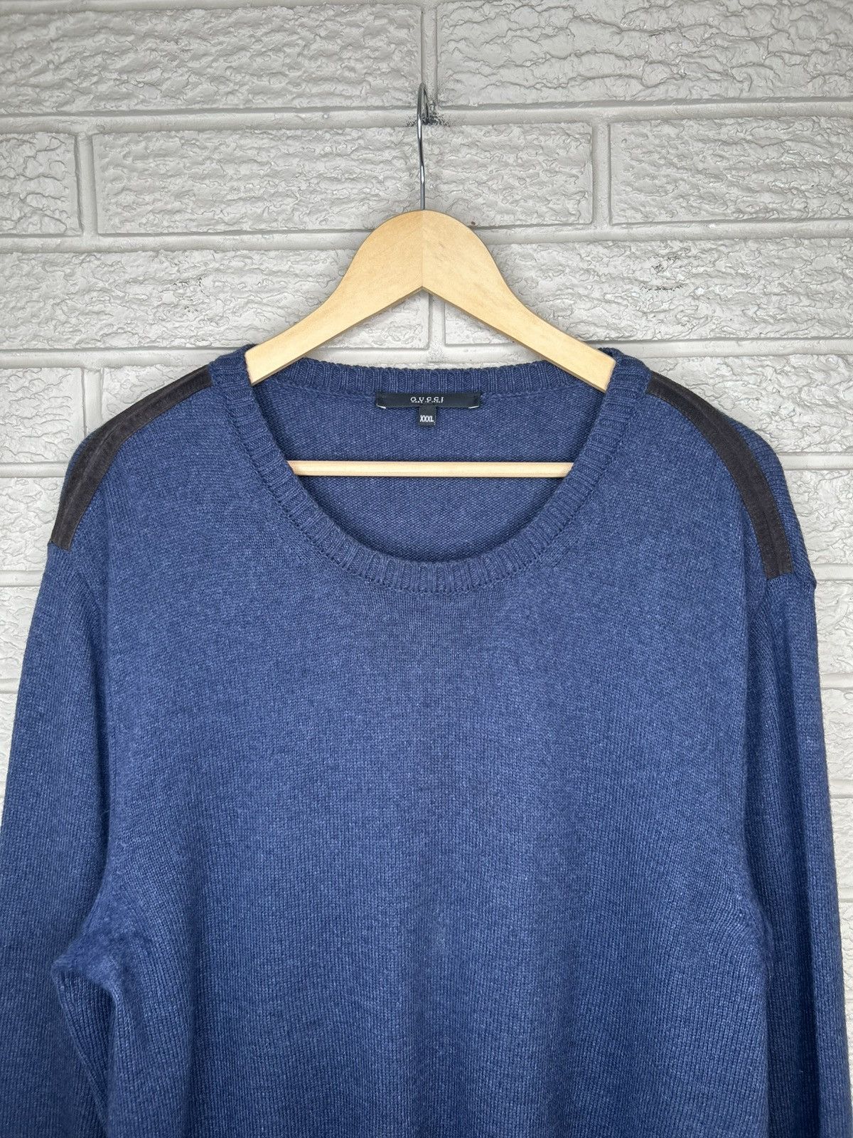 Gucci Gucci Alpaca Silk Navy Blue Calfskin Patch Knit Sweater Size US XL / EU 56 / 4 - 2 Thumbnail