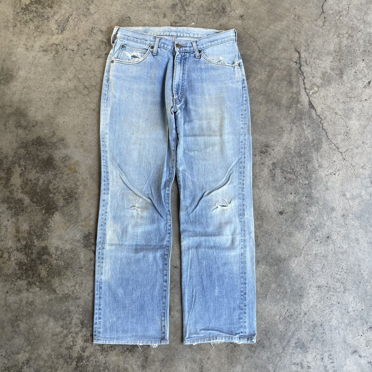 Wrangler 🔥Vintage Wrangler Stoned Washed Ripped Distress Denim Jeans Size US 33 - 1 Thumbnail