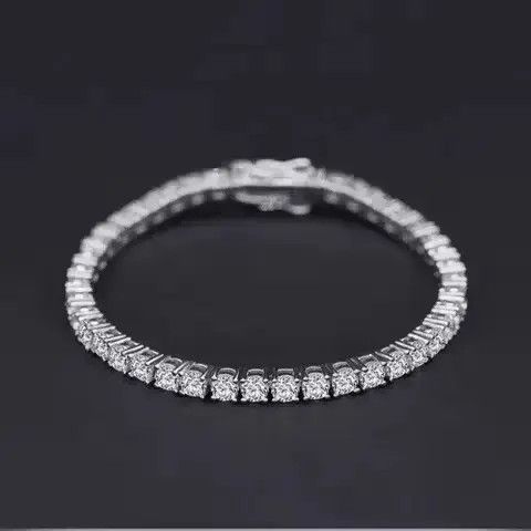 Sterling Silver 4mm Tennis Chain Sterling Silver White Bracelet Size ONE SIZE - 4 Thumbnail