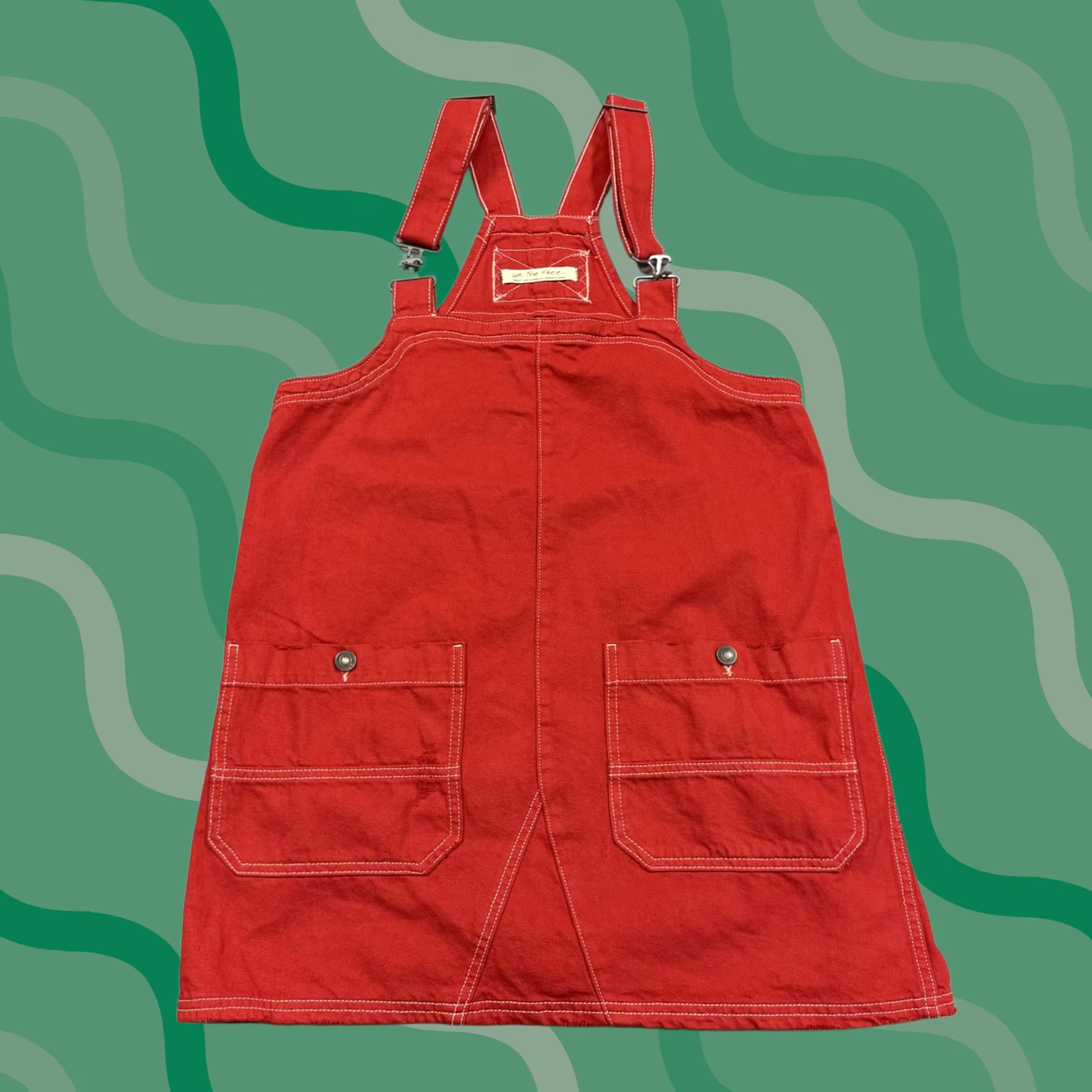 Vintage We The Free Overall Dress Womens Small Red Twill Pinafore Mini Pockets Size 28" / US 6 / IT 42 - 1 Thumbnail