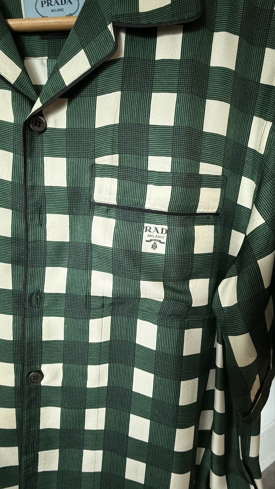 Prada Prada Mens Silk Checkered Short Sleeve Shirt Size US L / EU 52-54 / 3 - 6 Thumbnail