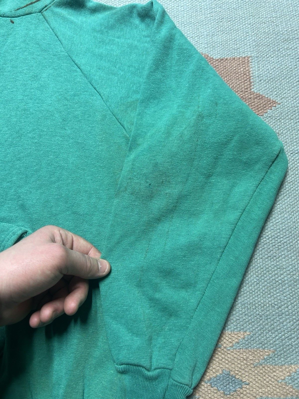 Vintage VTG 70s hoodie sweatshirt blank teal turquoise distressed M Size US M / EU 48-50 / 2 - 2 Thumbnail