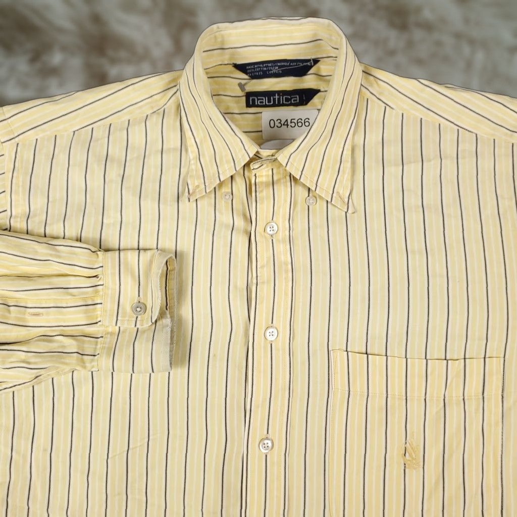 Nautica Nautica Button-Up Shirt Mens Medium Yellow Blue Striped Casual Long Sleeve Size US M / EU 48-50 / 2 - 1 Thumbnail