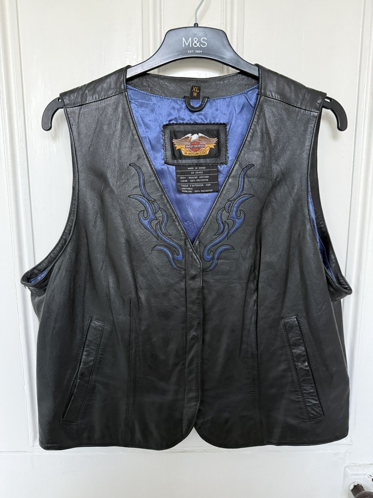 Harley Davidson Vintage Harley Davidson Blue Flame Leather Vest Size US S / EU 44-46 / 1 - 1 Thumbnail