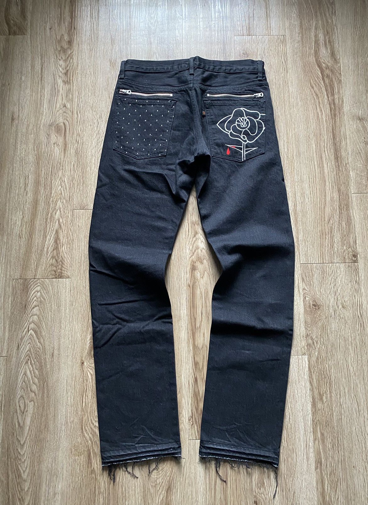 image of Jun Takahashi x Undercover Ss07 “Purple” Bloody Rose Denim Jeans in Black, Men's (Size 33)