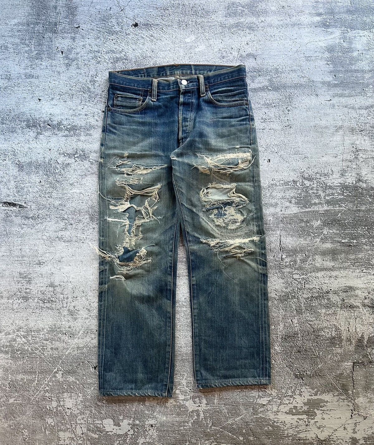 Pre-owned Levis X Vintage Thrashed Vintage Levi's Crash Denim In Indigo