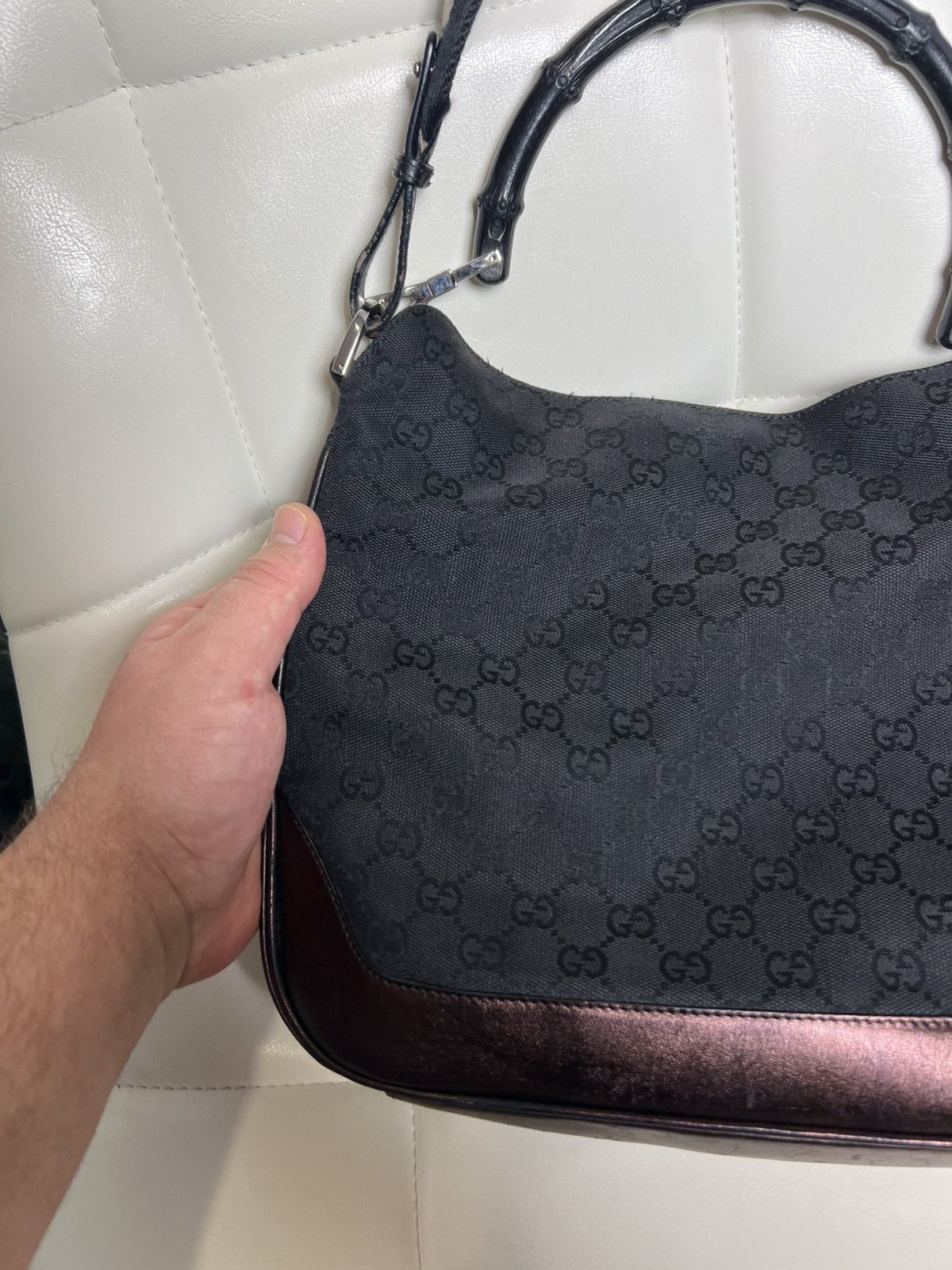Gucci Vintage Gucci GG Monogram Canvas Bambo Shoulder Handle Bag Size ONE SIZE - 10 Thumbnail