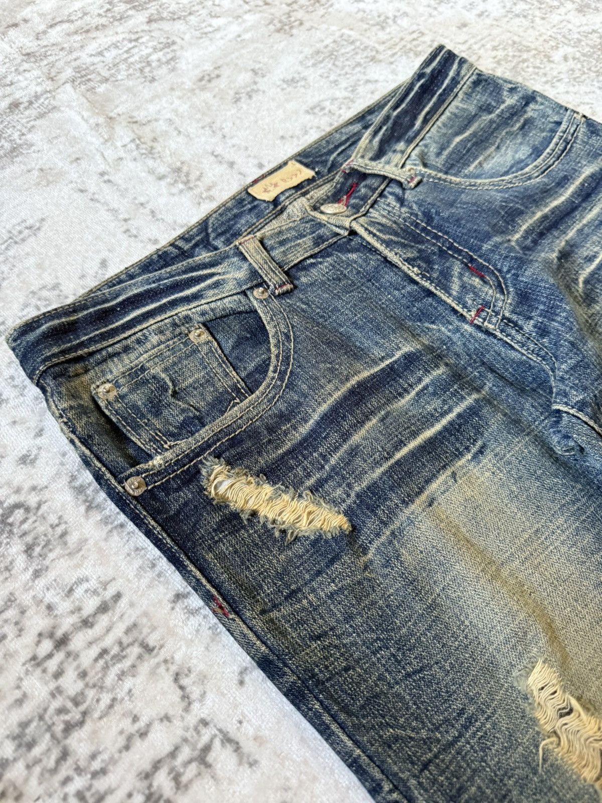 Japanese Brand R 45rpm Mud Wash Honeycomb Distressed Flared Jeans Size US 28 / EU 44 - 12 Thumbnail