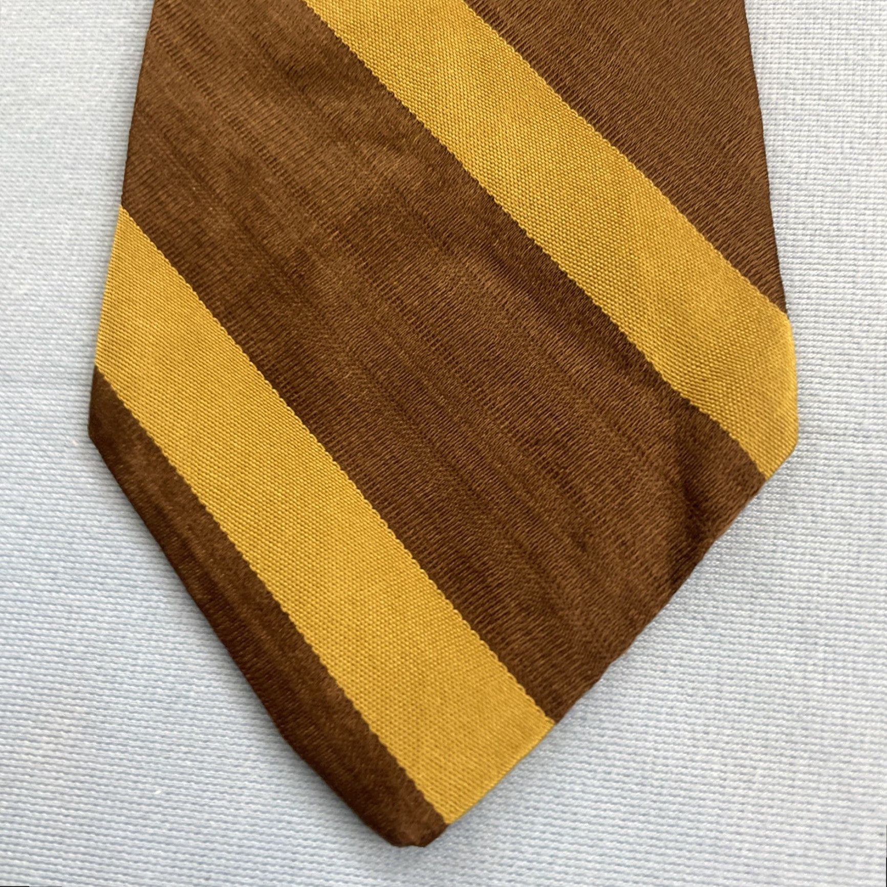 Vintage VINTAGE Lilly Dache All Silk Repp Tie Striped Brown Yellow Retro Mod Ratpack vtg 4x56 Capsule Necktie Mens Tie 57"-60" Brown Yellow Silk Neckwear Size ONE SIZE - 2 Thumbnail