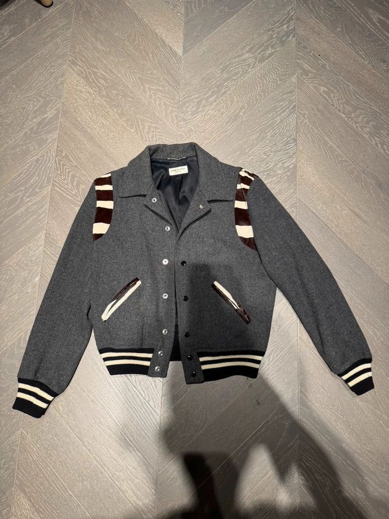 Saint Laurent Paris YSL Classic Gray Zebra Bomber Jacket Size US M / EU 48-50 / 2 - 1 Thumbnail