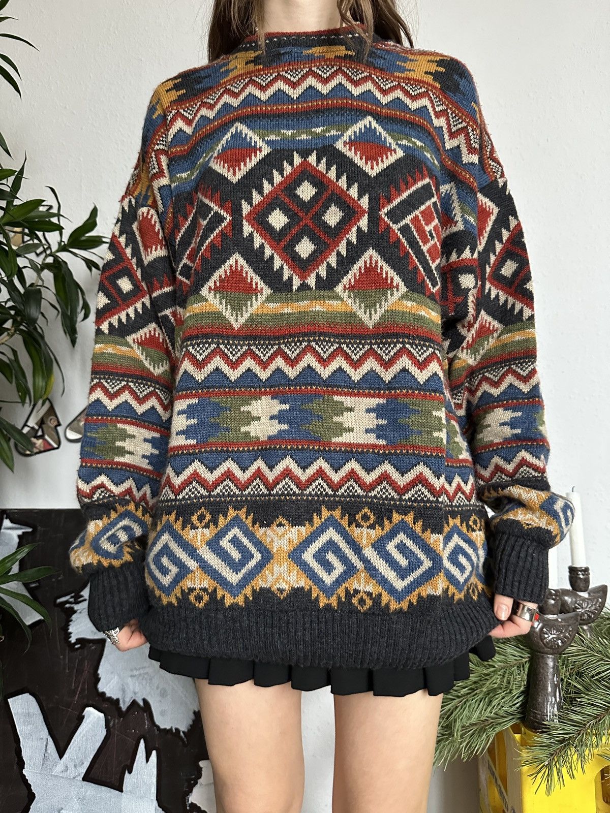 Designer × Vintage Cozy Gilmore girl Vintage Geometric Knit Sweater Size US L / EU 52-54 / 3 - 4 Thumbnail